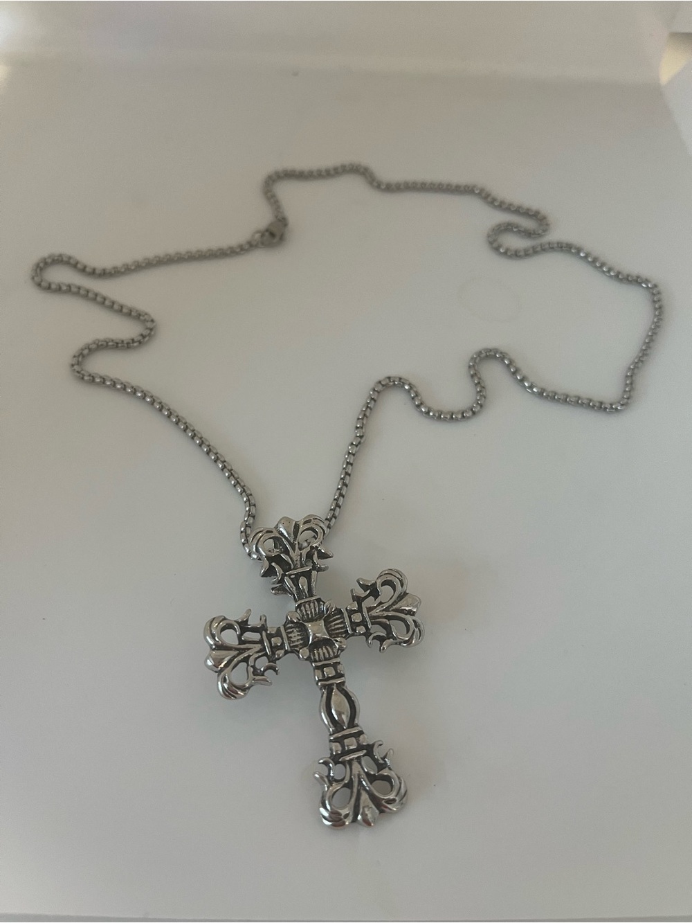 Silver Tone Cross Chain